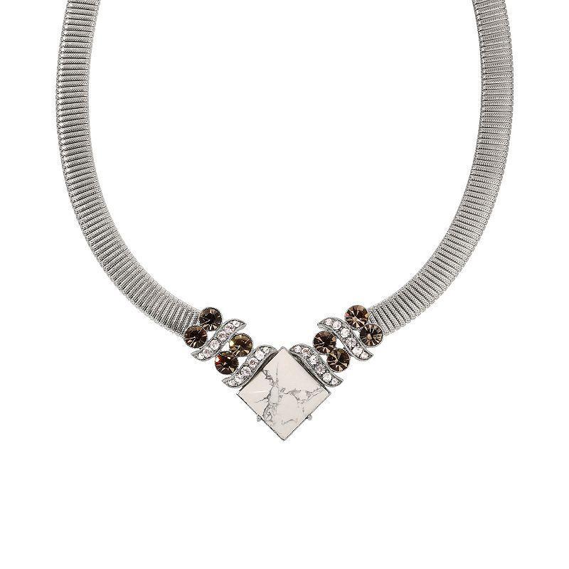 1928 Silver Tone Black Diamond White Howlite Necklace, Womens Product Image