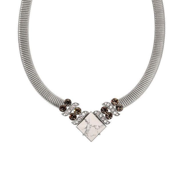 1928 Silver Tone Black Diamond White Howlite Necklace, Womens Product Image