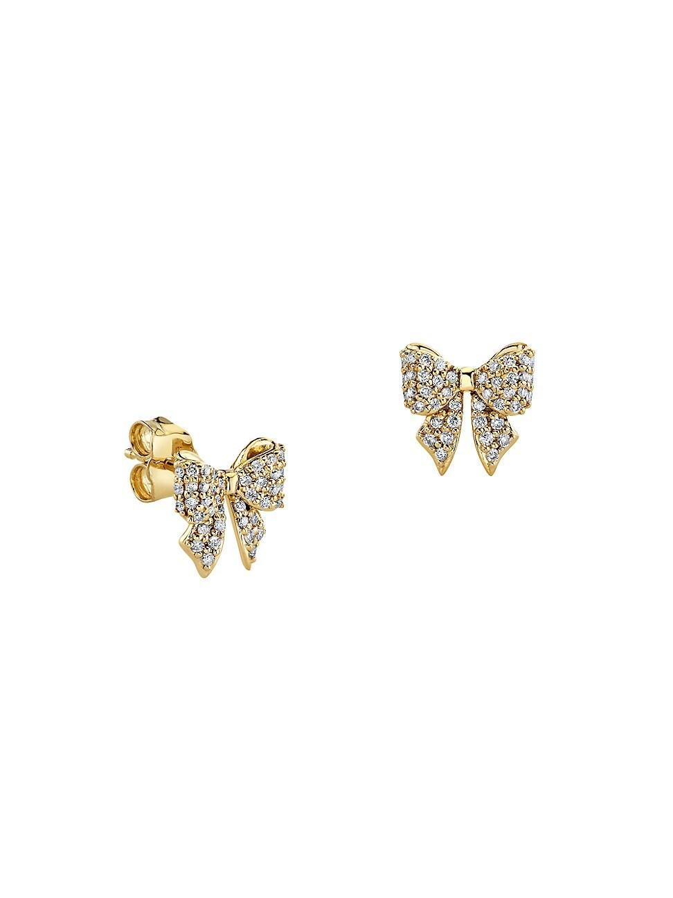 Womens 14K Yellow Gold & 0.12 TCW Diamond Bow Stud Earring Product Image