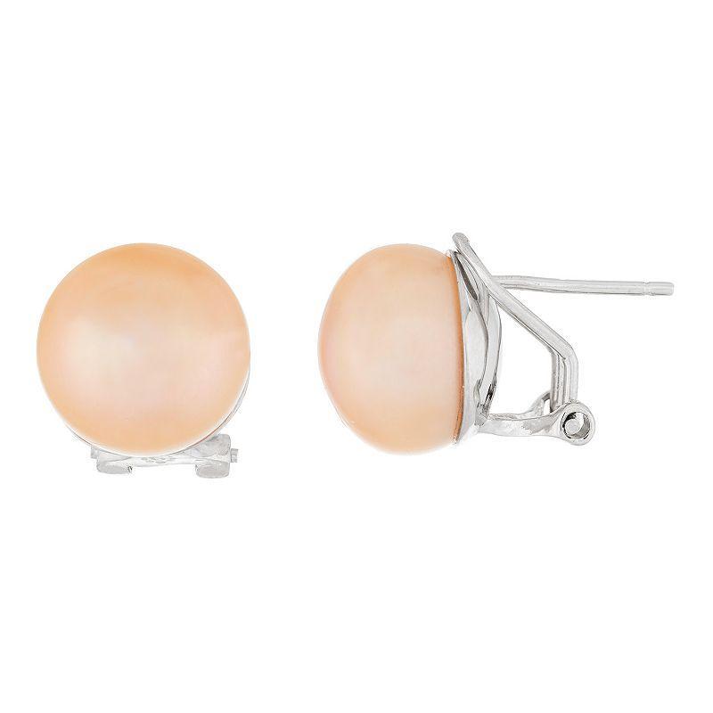 Cultured Freshwater Pearl Button Omega Stud Earrings, Womens, Pink Product Image