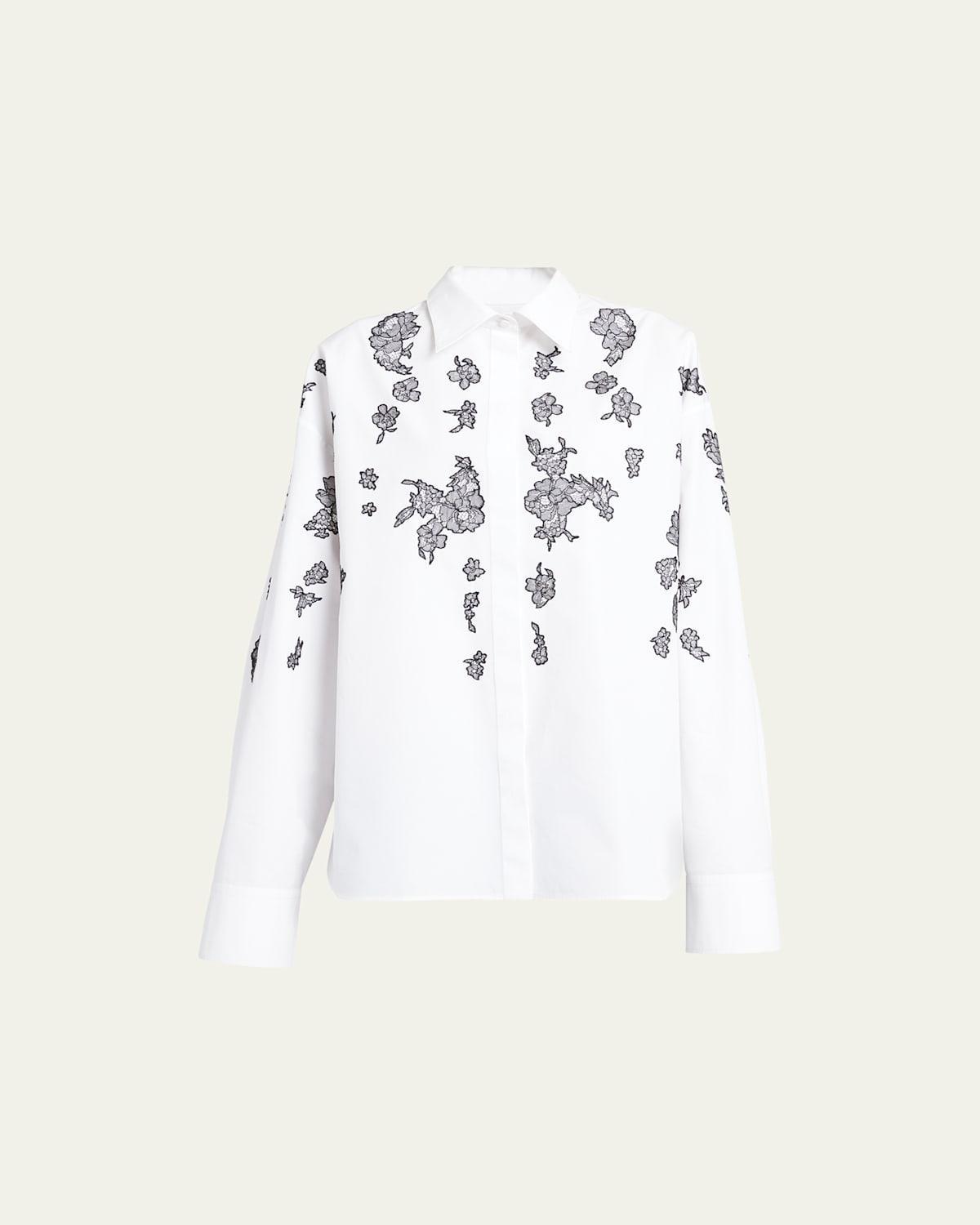 Lace Embroidered Button-Front Blouse Product Image