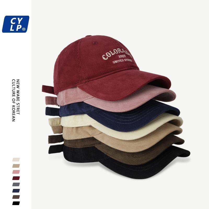 Lettering Embroidered Corduroy Baseball Cap Product Image