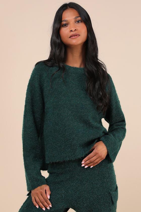 Signature Sunday Dark Green Raglan Sleeve Pullover Sweater Product Image