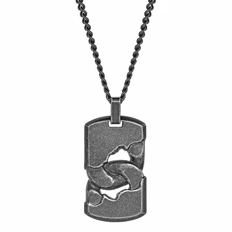 Mens LYNX Black Ion-Plated Stainless Steel Curb Chain Dog Tag Pendant Necklace Grey Product Image