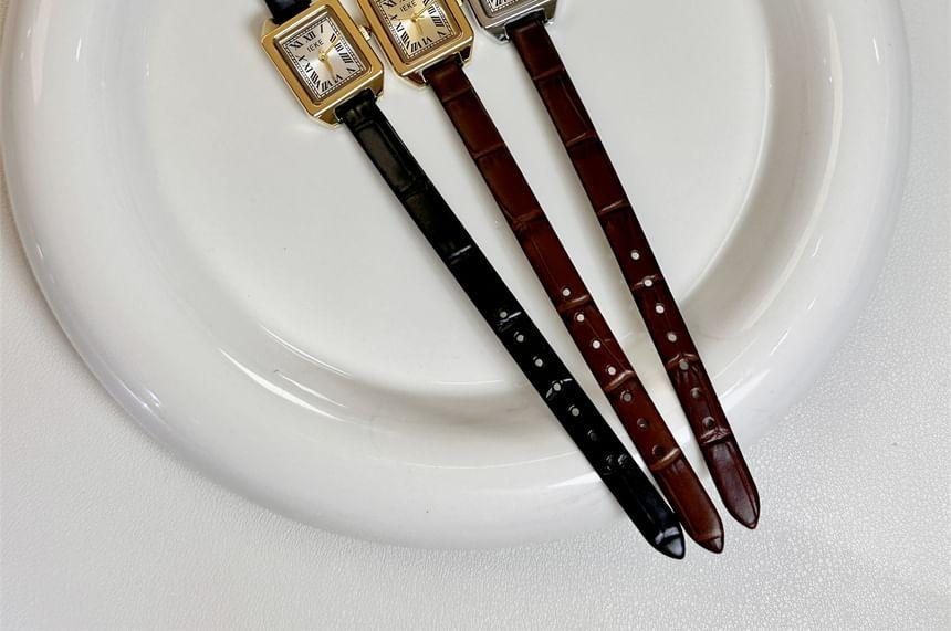 Square Roman Numeral Faux Leather Strap Watch Product Image