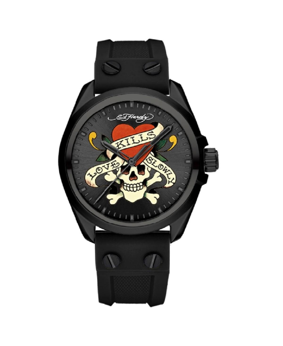 Ed Hardy Mens Matte Black Silicone Strap Watch 46mm Product Image