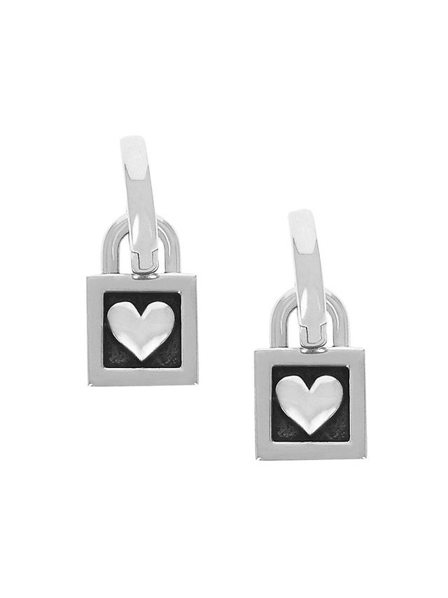 Mens Heart Padlock Hinged Sterling Silver Hoops Product Image