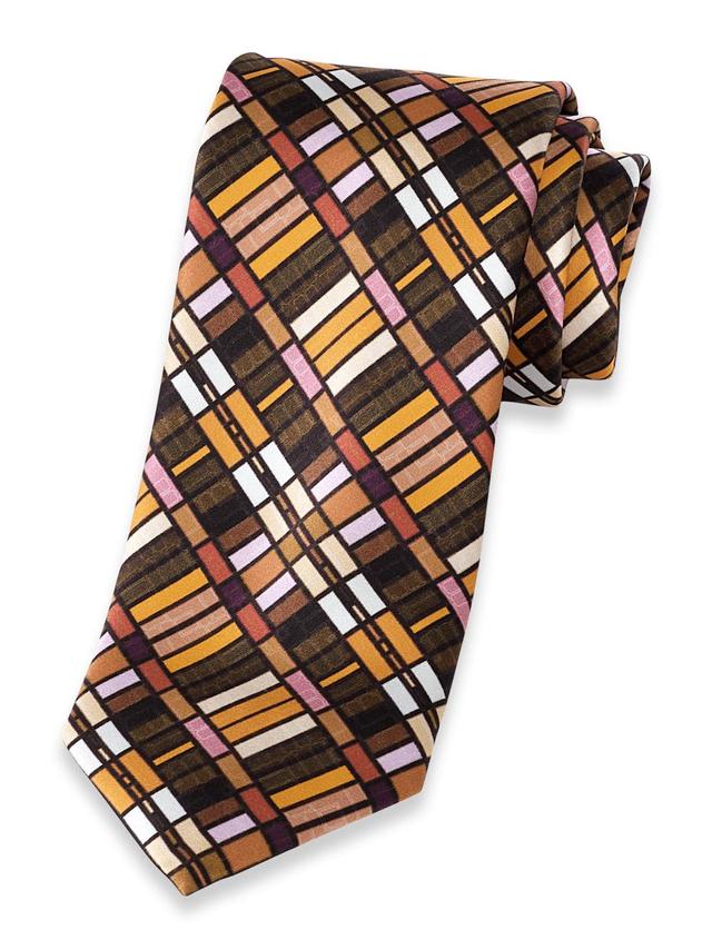 Geometric Printed Italian Silk Tie - Tan Multi Product Image