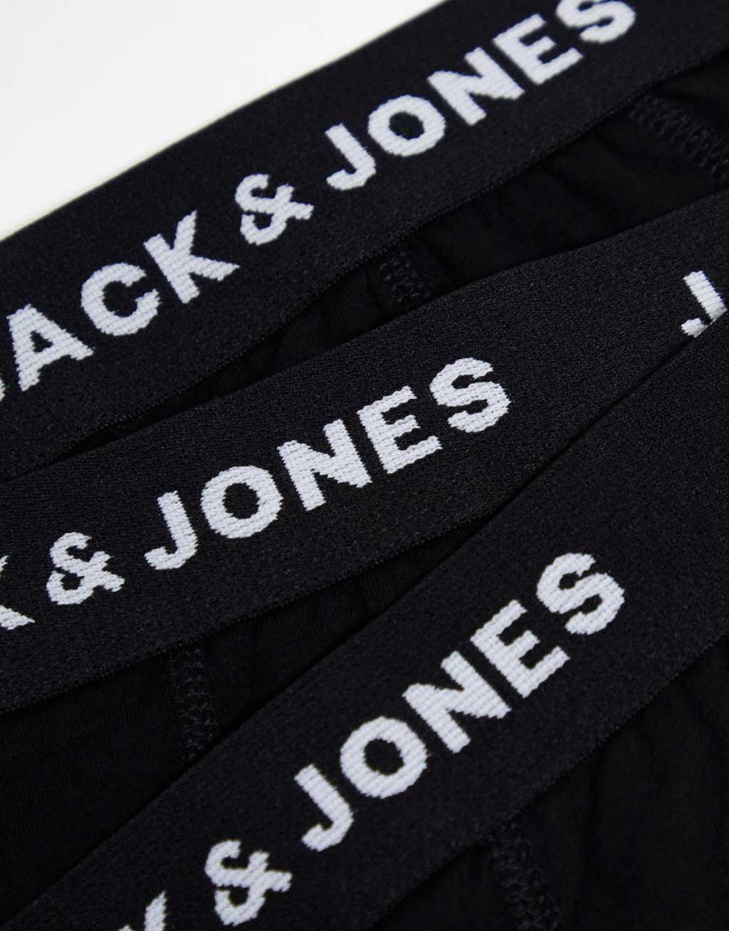 Jack & Jones 3 pack briefs in black with logo waistband Product Image