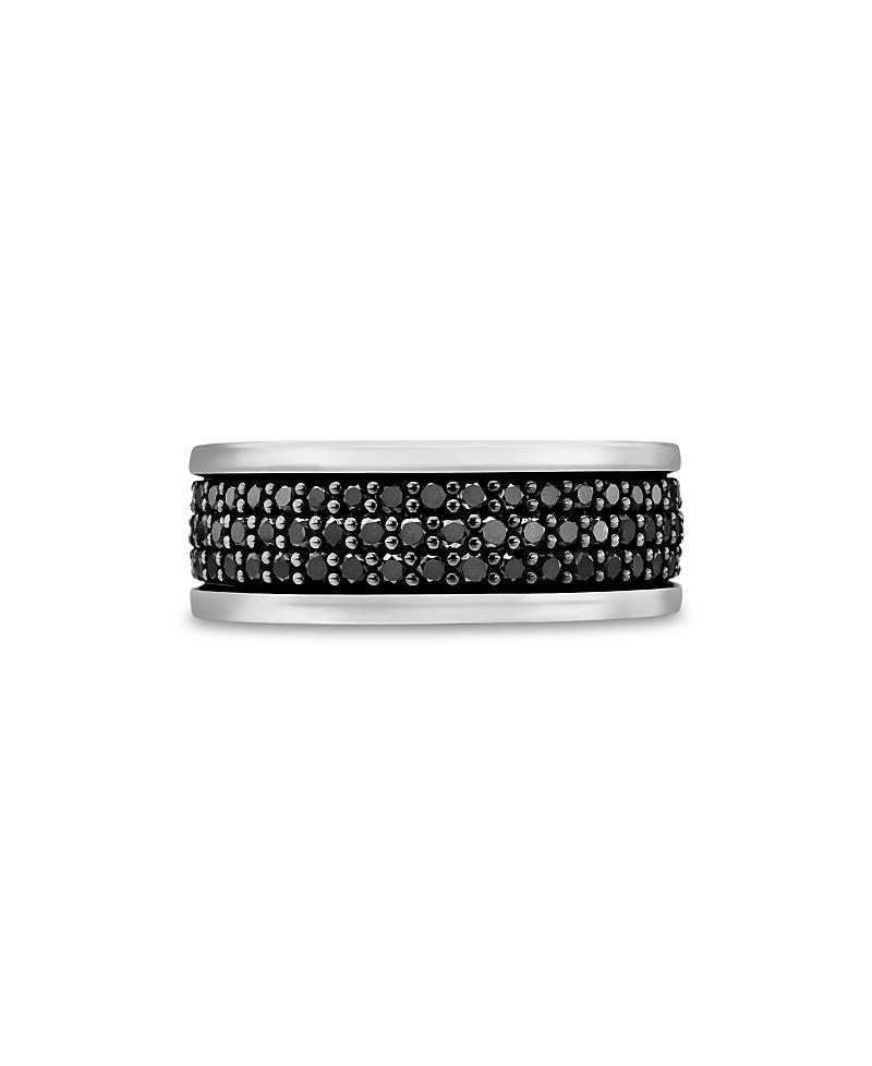 Mens Streamline Three Row Band Ring with Pav Black Diamonds Product Image