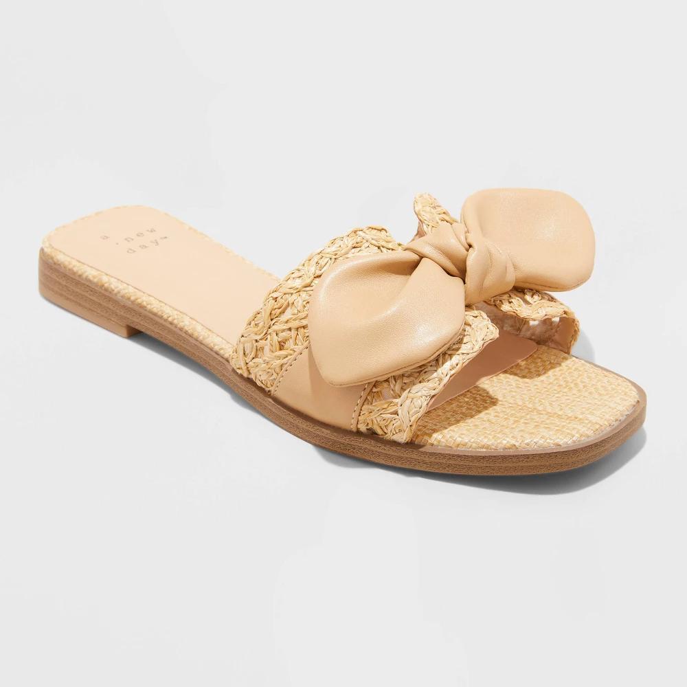 Womens Maple Knotted Bow Slide Sandals - A New Day Tan 12 Product Image