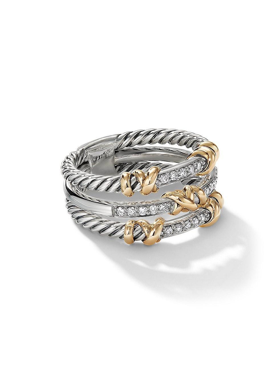 Womens Petite Helena Wrap Three Row Ring with 18K Yellow Gold and Pav Diamonds Product Image