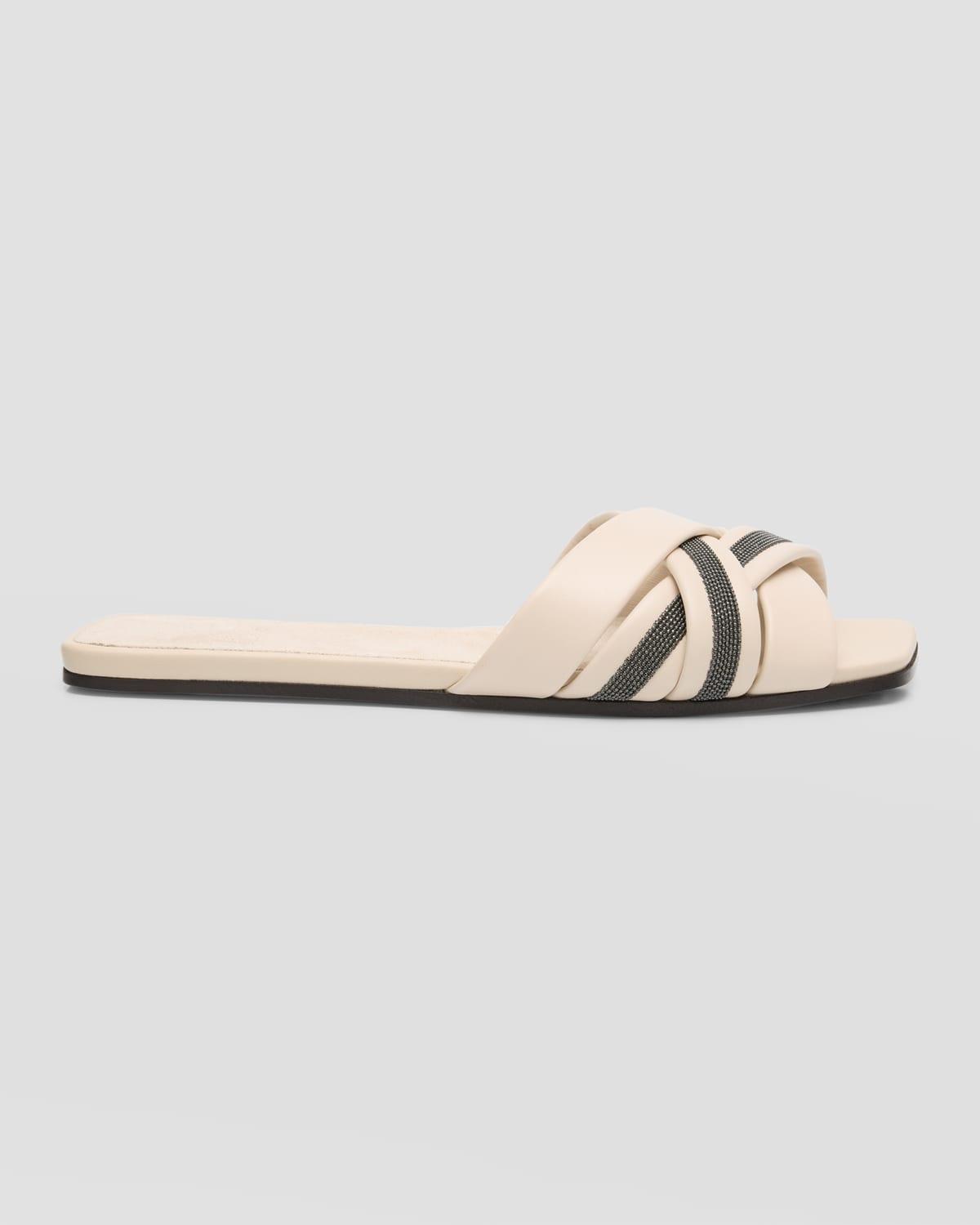 Leather Monili Flat Slide Sandals Product Image