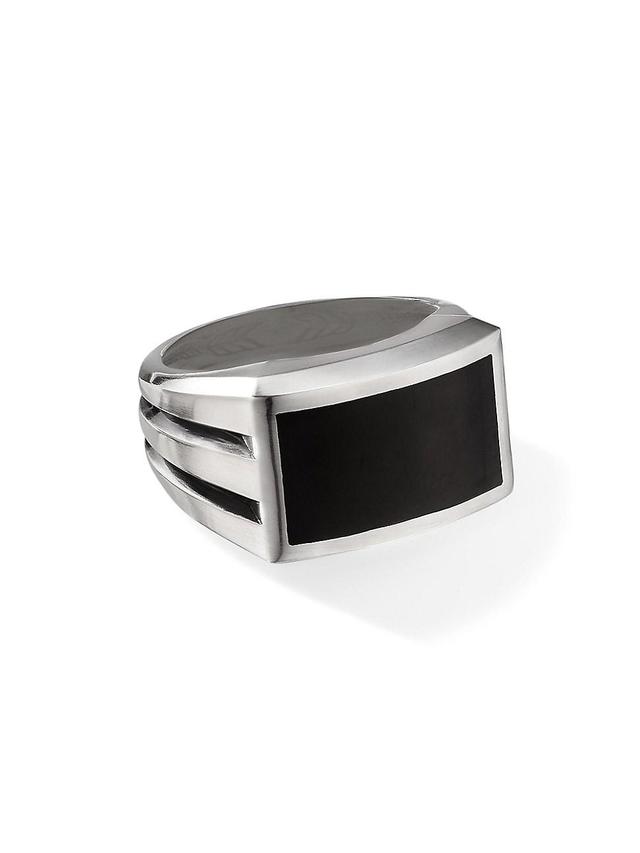 Mens Beveled Streamline Sterling Silver & Black Onyx Signet Ring Product Image