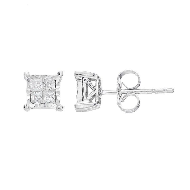 10k White Gold 1/4 Carat T.W. Diamond Cluster Stud Earrings, Womens, 10k Gold Product Image