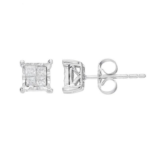 10k White Gold 1/4 Carat T.W. Diamond Cluster Stud Earrings, Womens Product Image