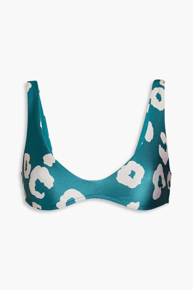 Shelly Leopard-print Triangle Bikini Top In Teal Product Image