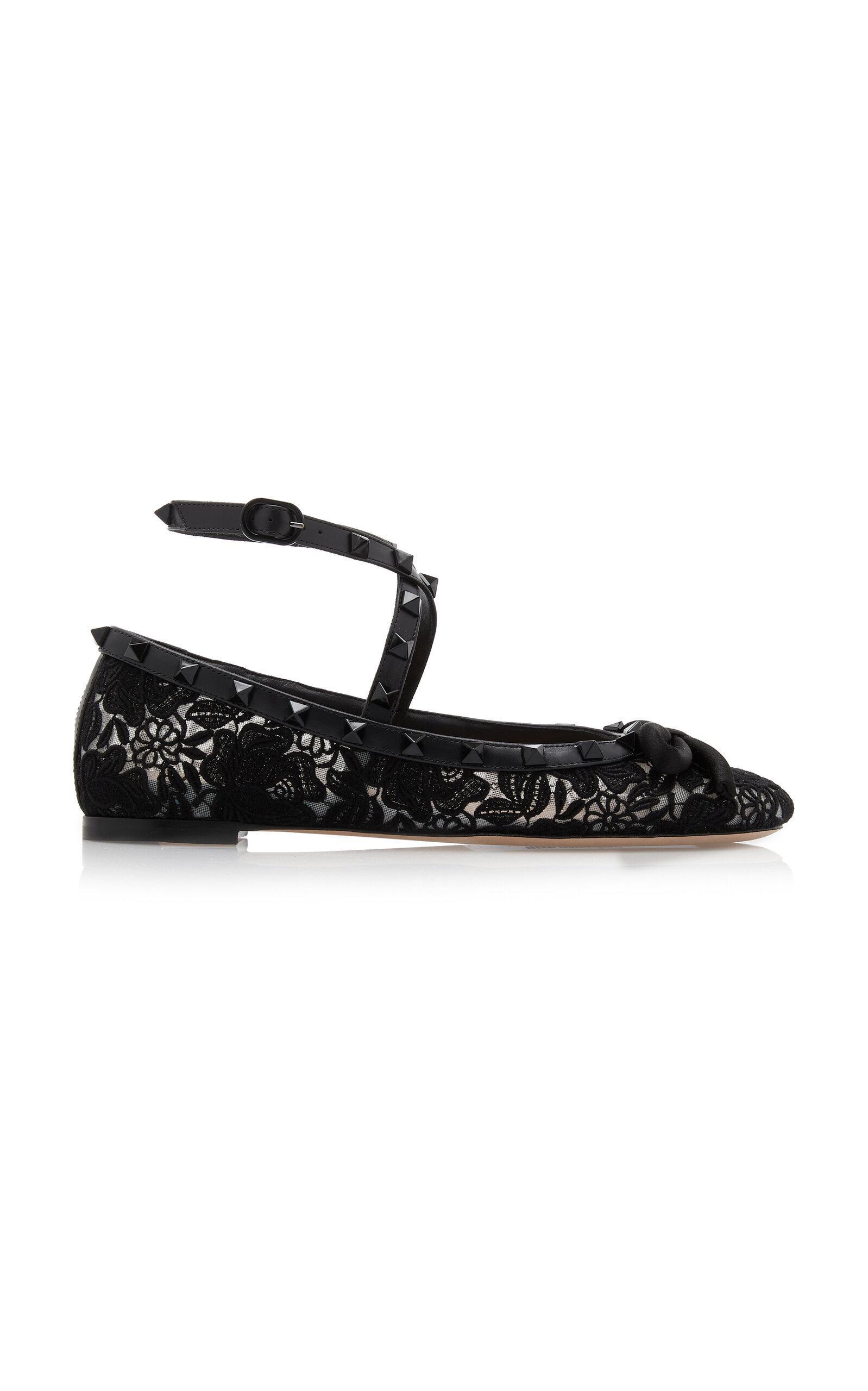 Valentino Garavani - Rockstud Macrame Ballet Flats - BlackModa Operandi Product Image