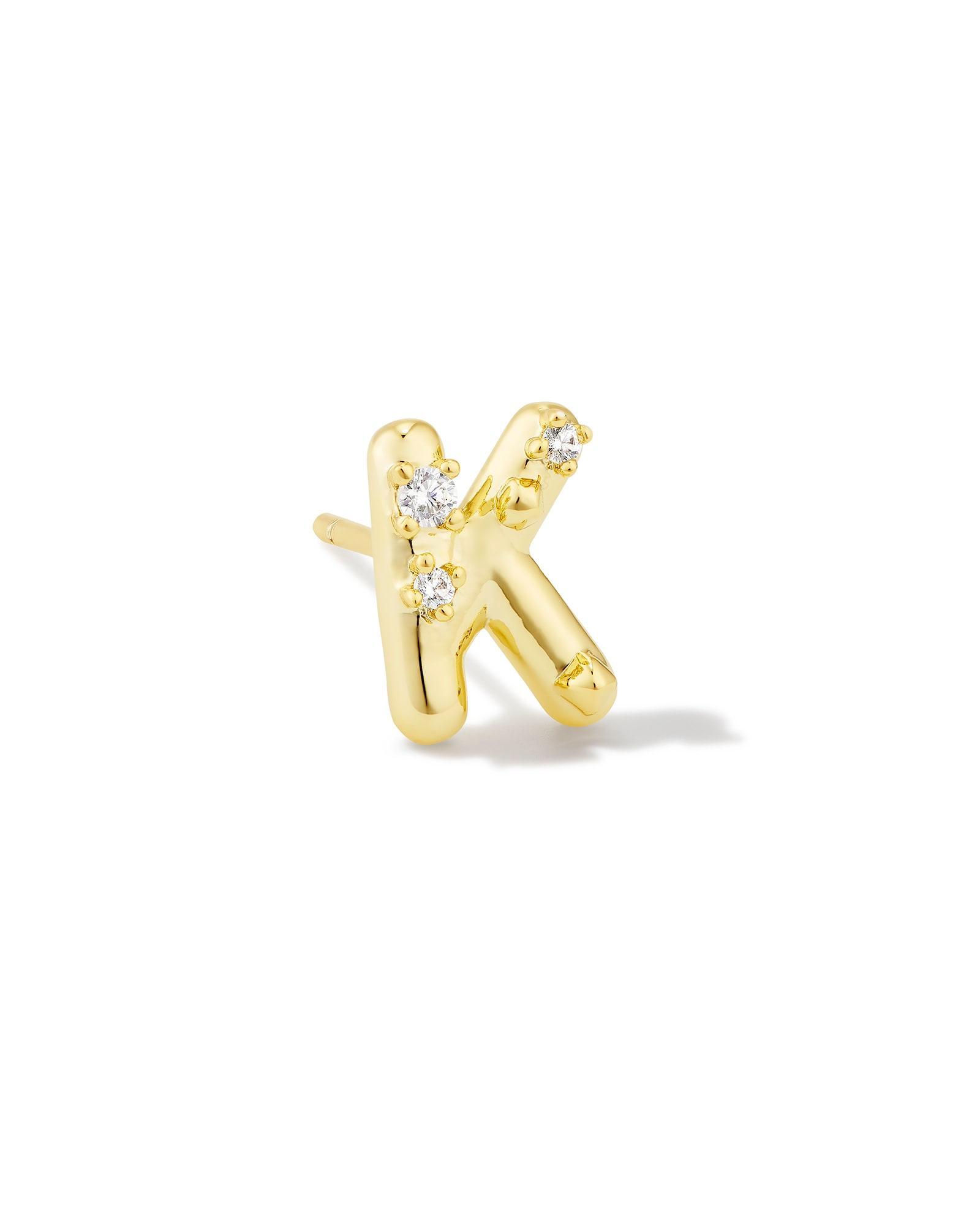 Crystal Letter Q Gold Single Stud Earring in White Crystal Product Image