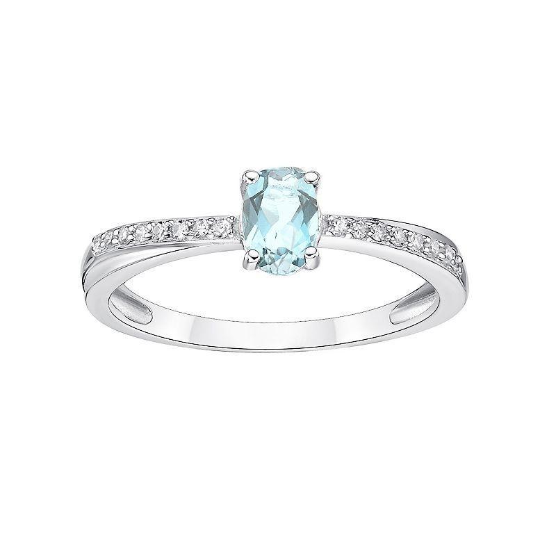 Gemminded 10k White Gold Aquamarine & Diamond Accent Ring, Womens 10k Whgold Product Image