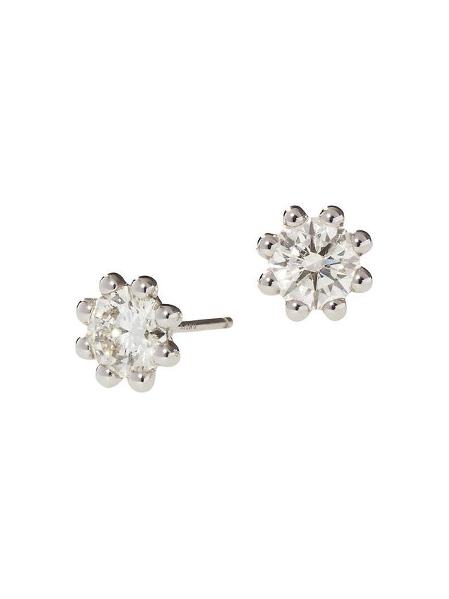 Womens Beaded 18K White Gold & Latitude Lab-Grown Diamond Medium Stud Earrings - White Gold - Size Medium Product Image