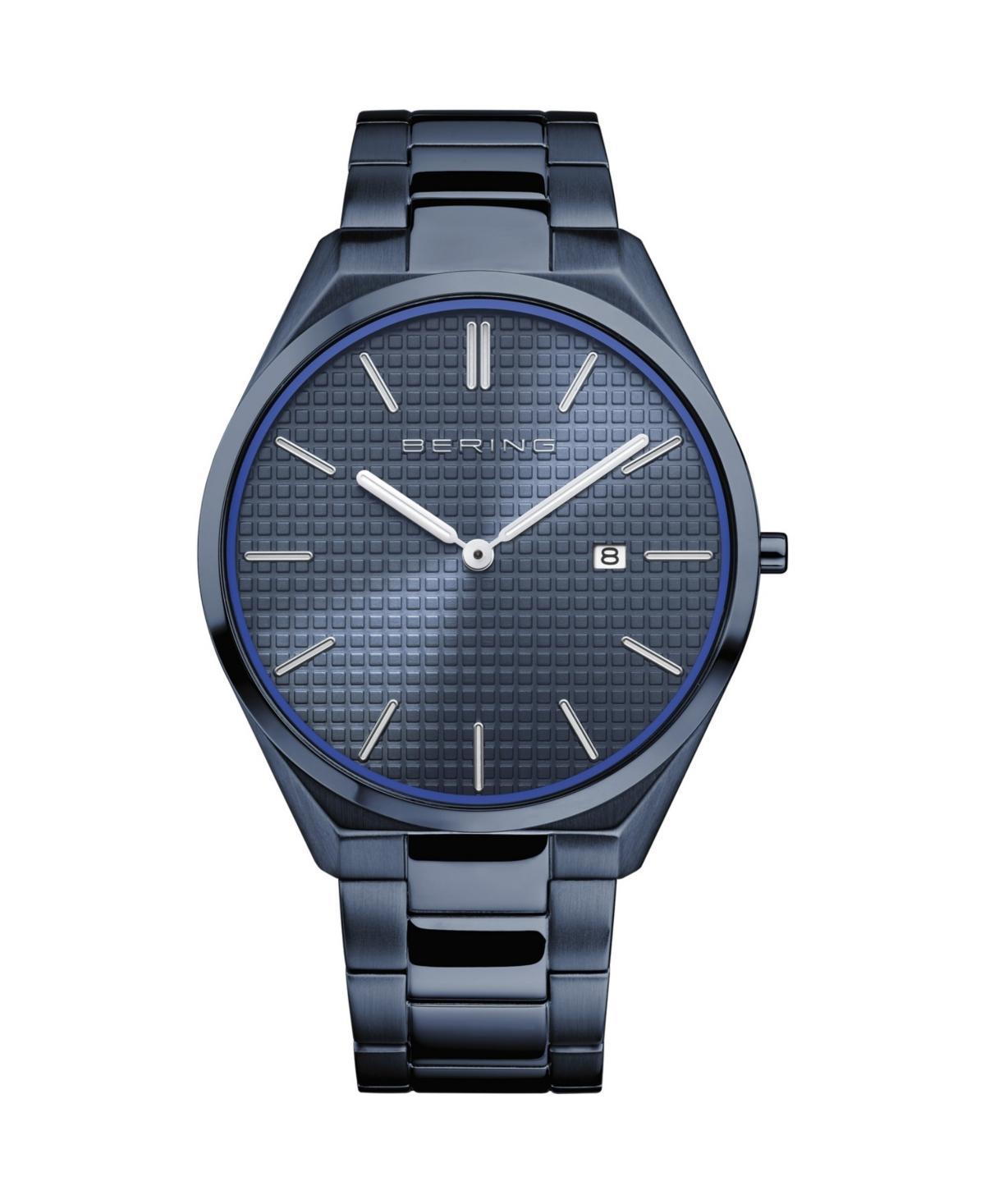 BERING Mens Ultra Slim Blue Stainless Steel Bracelet Watch - 17240-797 Product Image