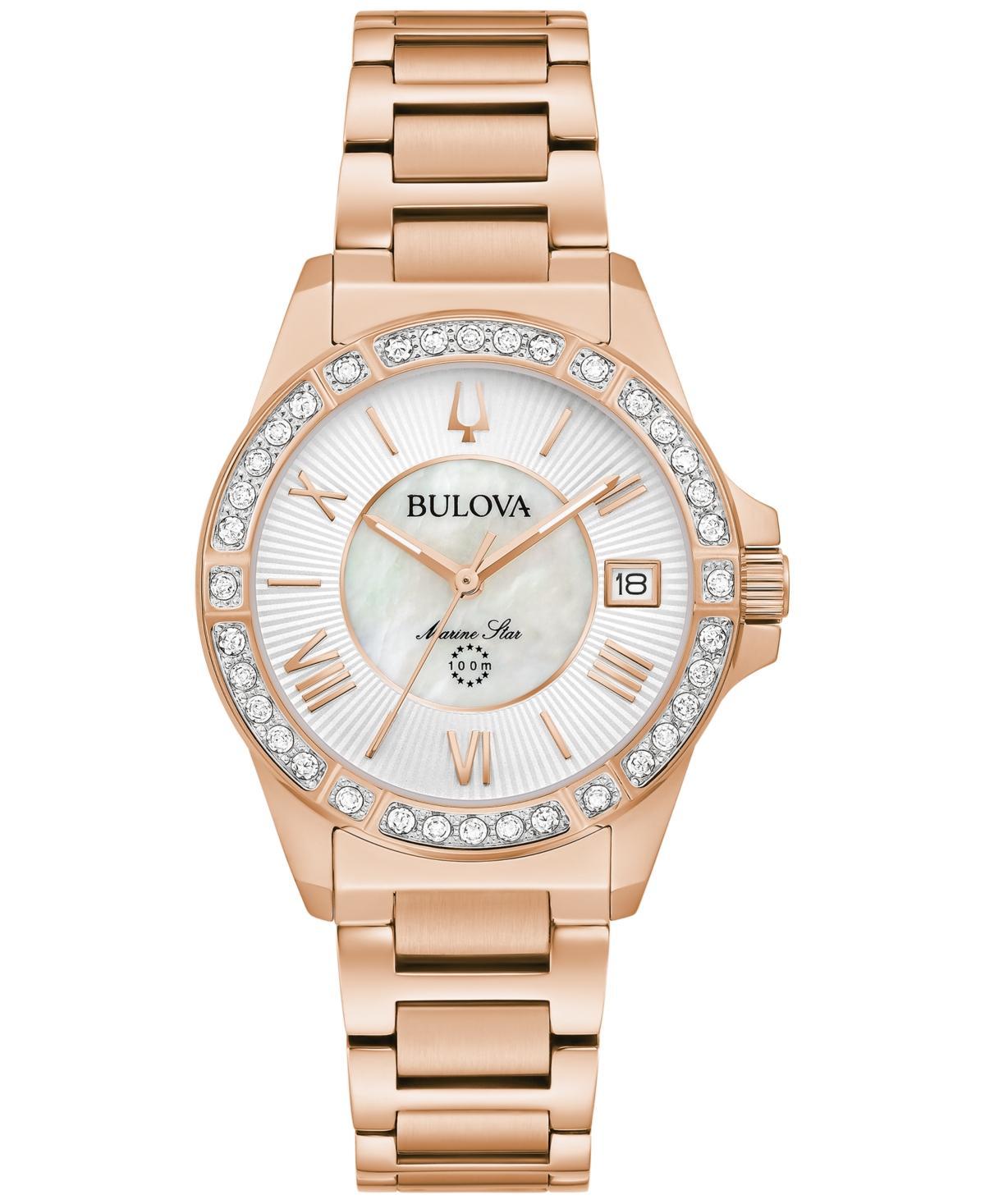 Bulova Womens Marine Star Diamond (1/10 ct. t.w. Stainless Steel Bracelet Watch 32mm - Rose Gold-tone Product Image