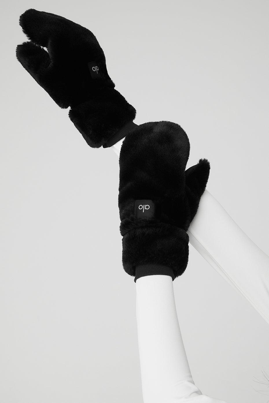 Faux Fur Mittens - Black Product Image