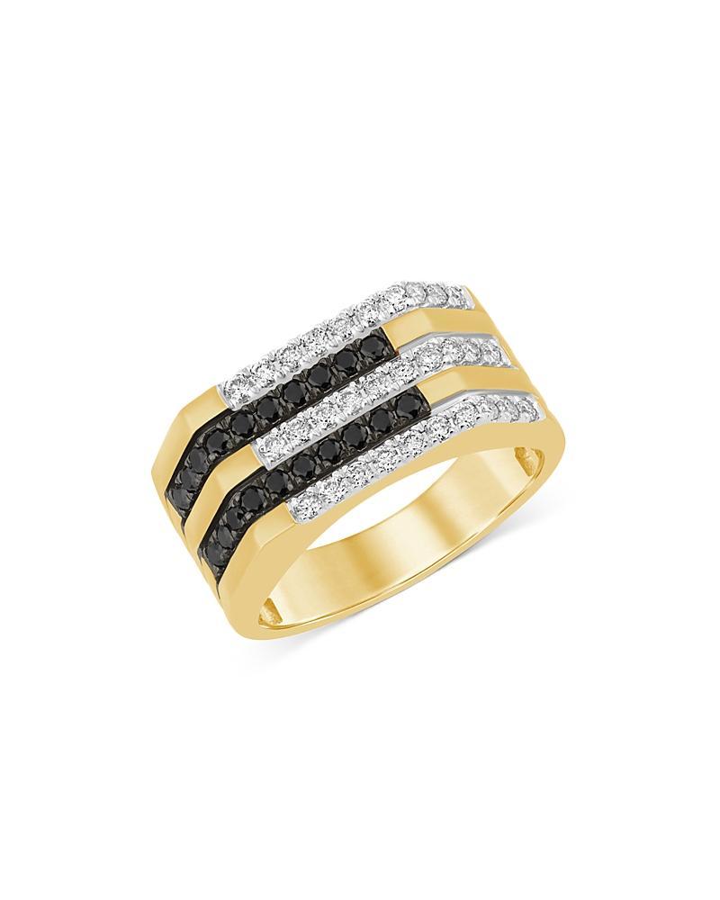 Bloomingdales Mens Black & White Diamond Multirow Ring in 14K Yellow Gold, 1.0 ct. t.w. Product Image