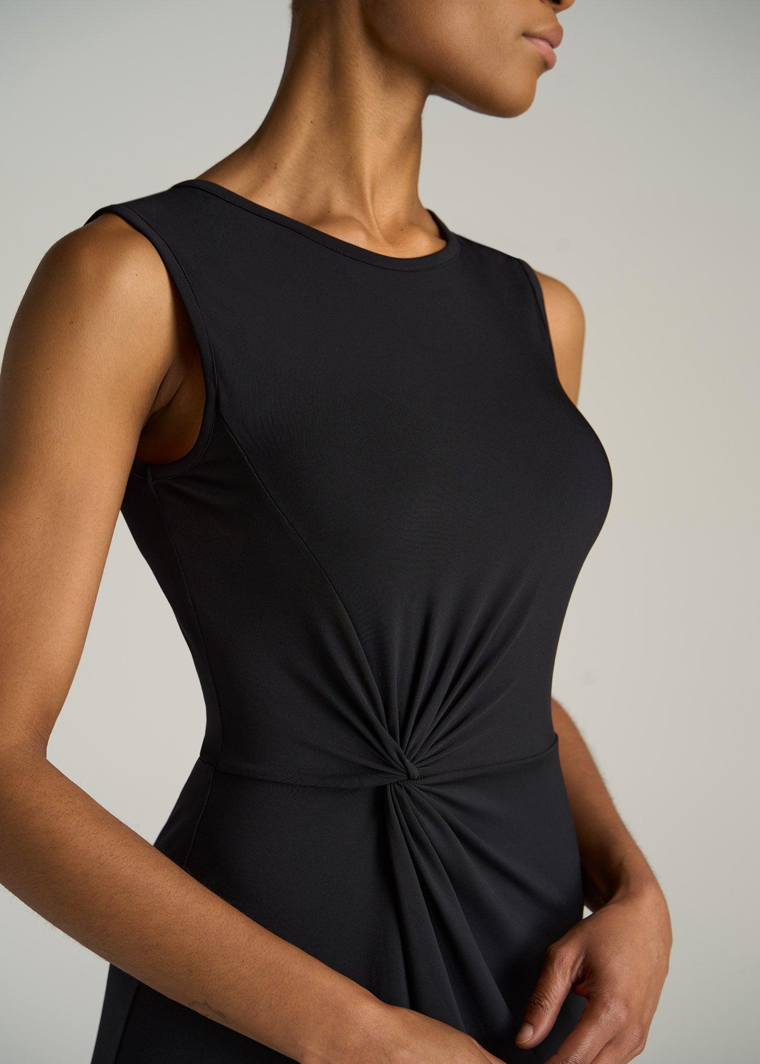 Sleeveless Knot Front Dress for Tall Women in Black Product Image