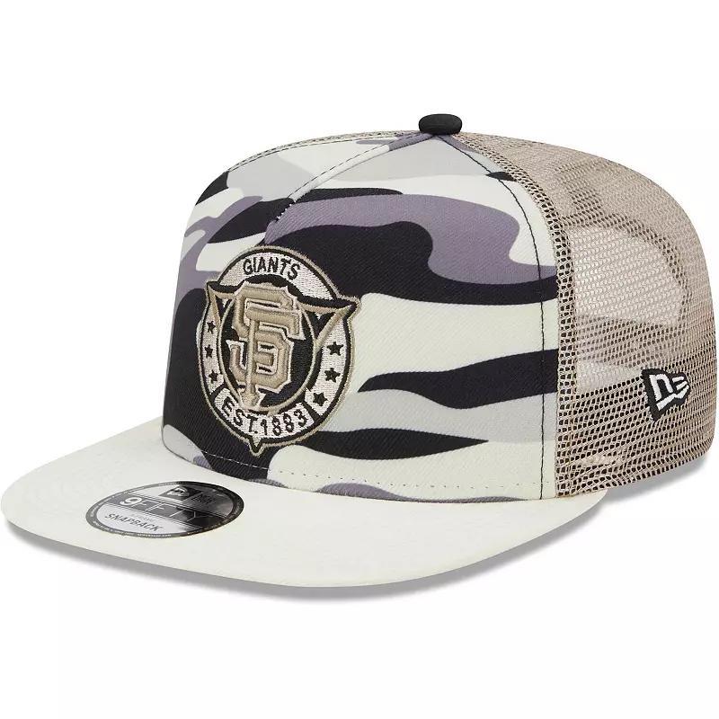 Mens New Era White San Francisco Giants Chrome Camo A-Frame 9FIFTY Trucker Snapback Hat Product Image