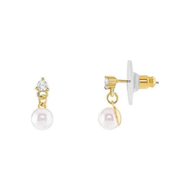 Emberly Gold Tone Round Cubic Zirconia and Simulated Pearl Stud Drop Earrings, Womens, Yellow Gold Tone Product Image