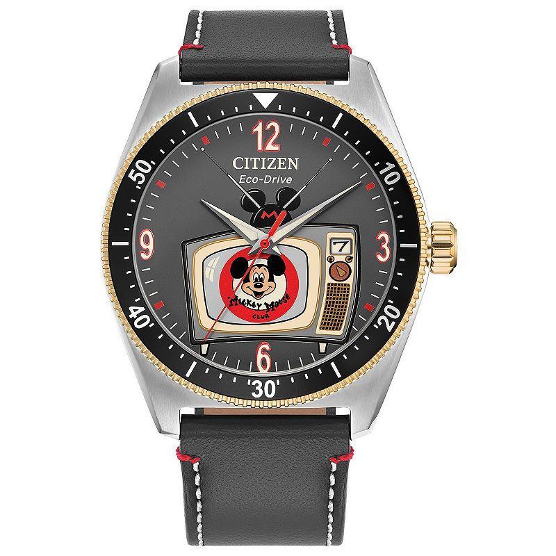 Disneys 100th Anniversary Mickey Mouse Mens Eco-Drive Grey Leather Strap Watch and Pin Box Set by Citizen - AW1794-47W Gray Product Image