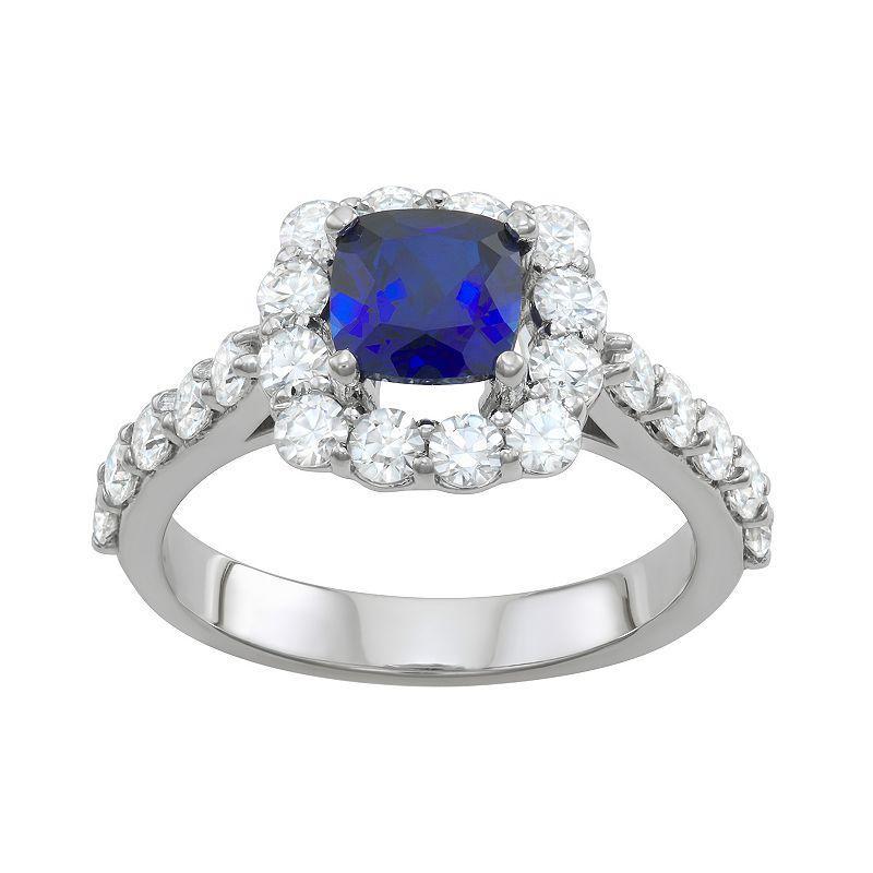 Charles & Colvard 14k White Gold 2 1/3 Carat T.W. Lab-Created Moissanite & Lab-Created Sapphire Halo Ring, Womens Product Image