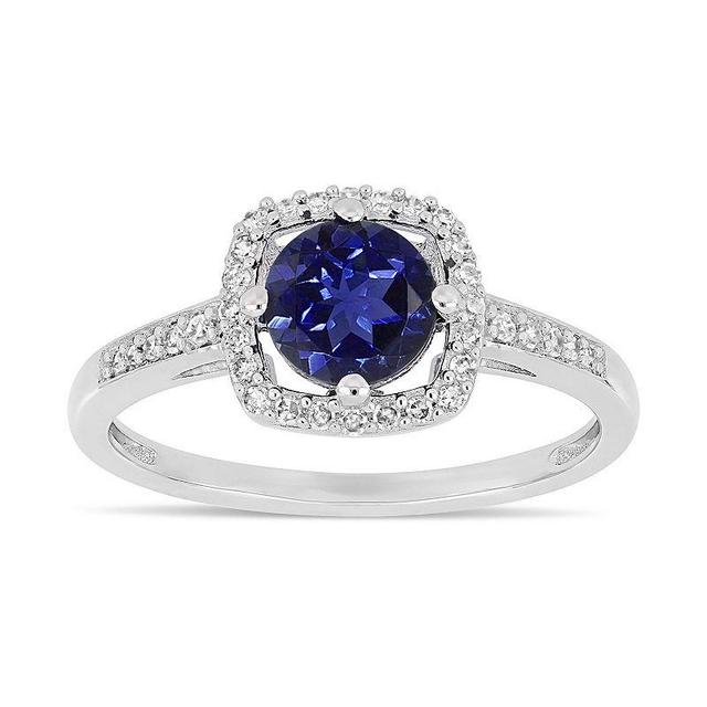 Stella Grace 10k White Gold 1/8 Carat T.W. Diamond Lab-Created Sapphire Frame Ring, Womens 10k Whgold Product Image