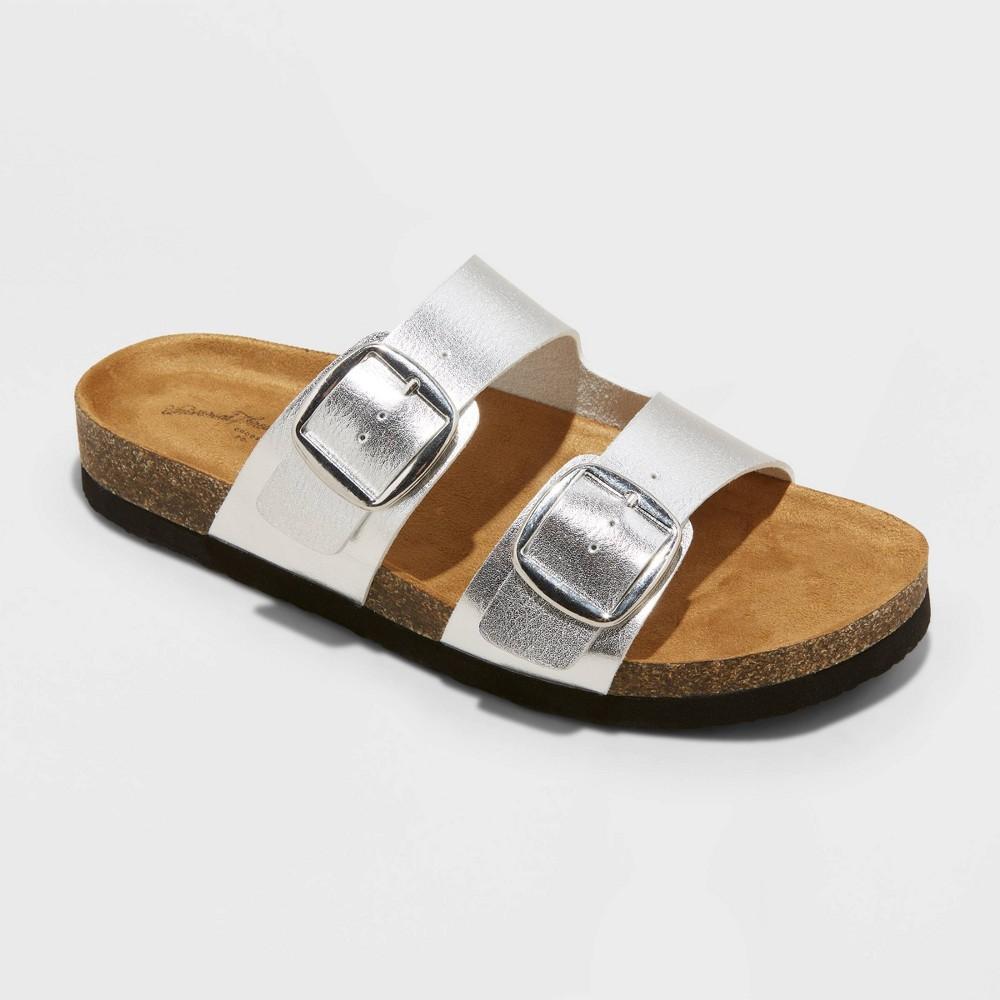 Womens Devin Two Band Footbed Sandals - Universal Thread Silver 6 Product Image