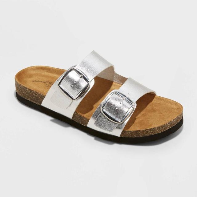 Womens Devin Two Band Footbed Sandals - Universal Thread Silver 10 Product Image