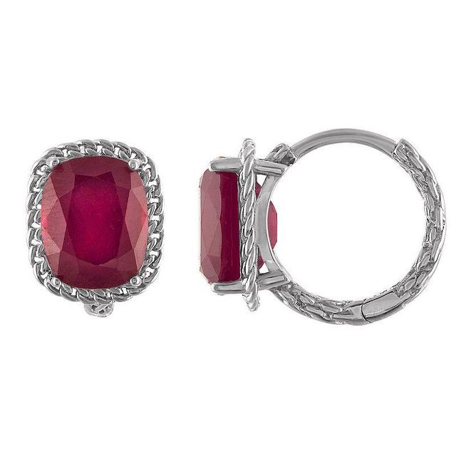 Tiara Sterling Silver Ruby Wheat Hoop Earrings, Womens Product Image