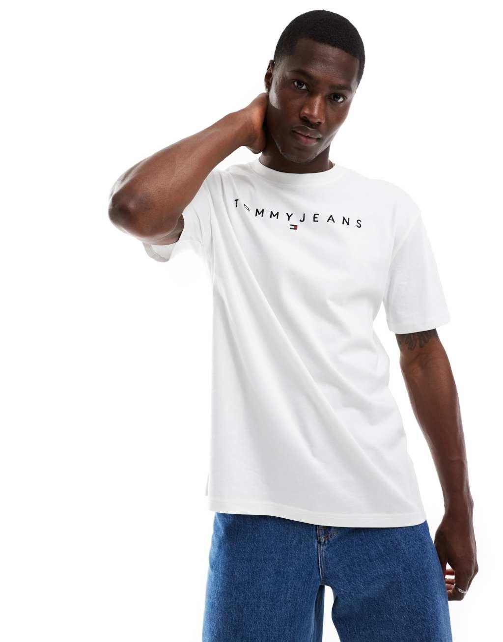 Tommy Jeans linear logo T-shirt in white Product Image