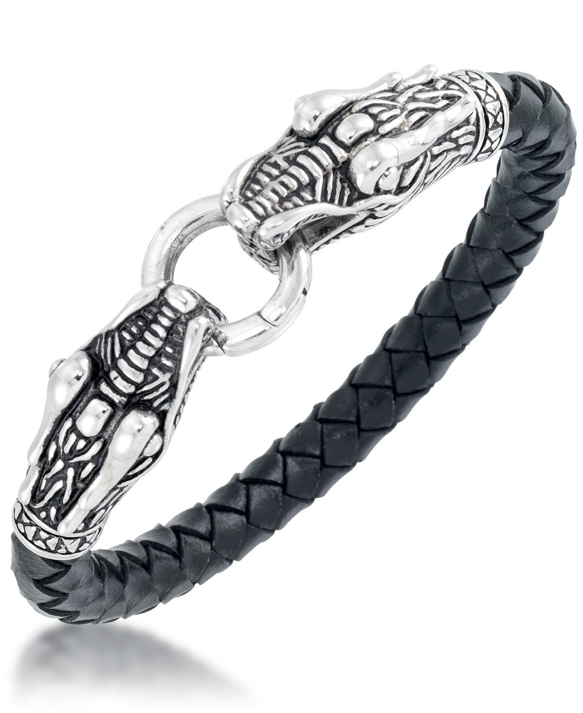 Andrew Charles by Andy Hilfiger Mens Dragon Head Leather Bracelet in Stainless Steel Product Image