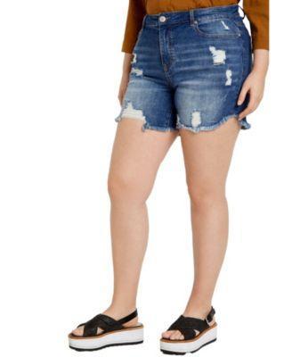 Plus Size Distressed Denim Short Product Image