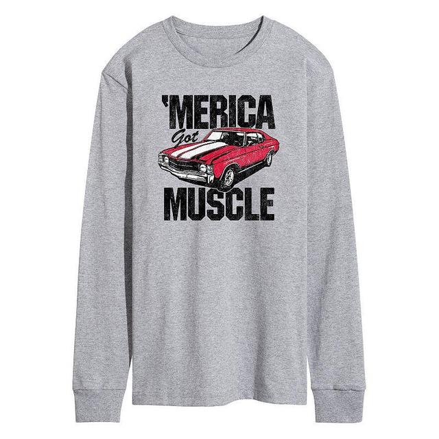 Mens Merica Got Muscle Car Long Sleeve Graphic Tee Med Grey Product Image