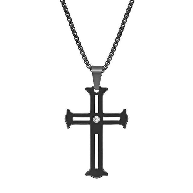 LYNX Mens Black Ion-Plated Tungsten Cross Pendant with Cubic Zirconia Accent Stainless Product Image