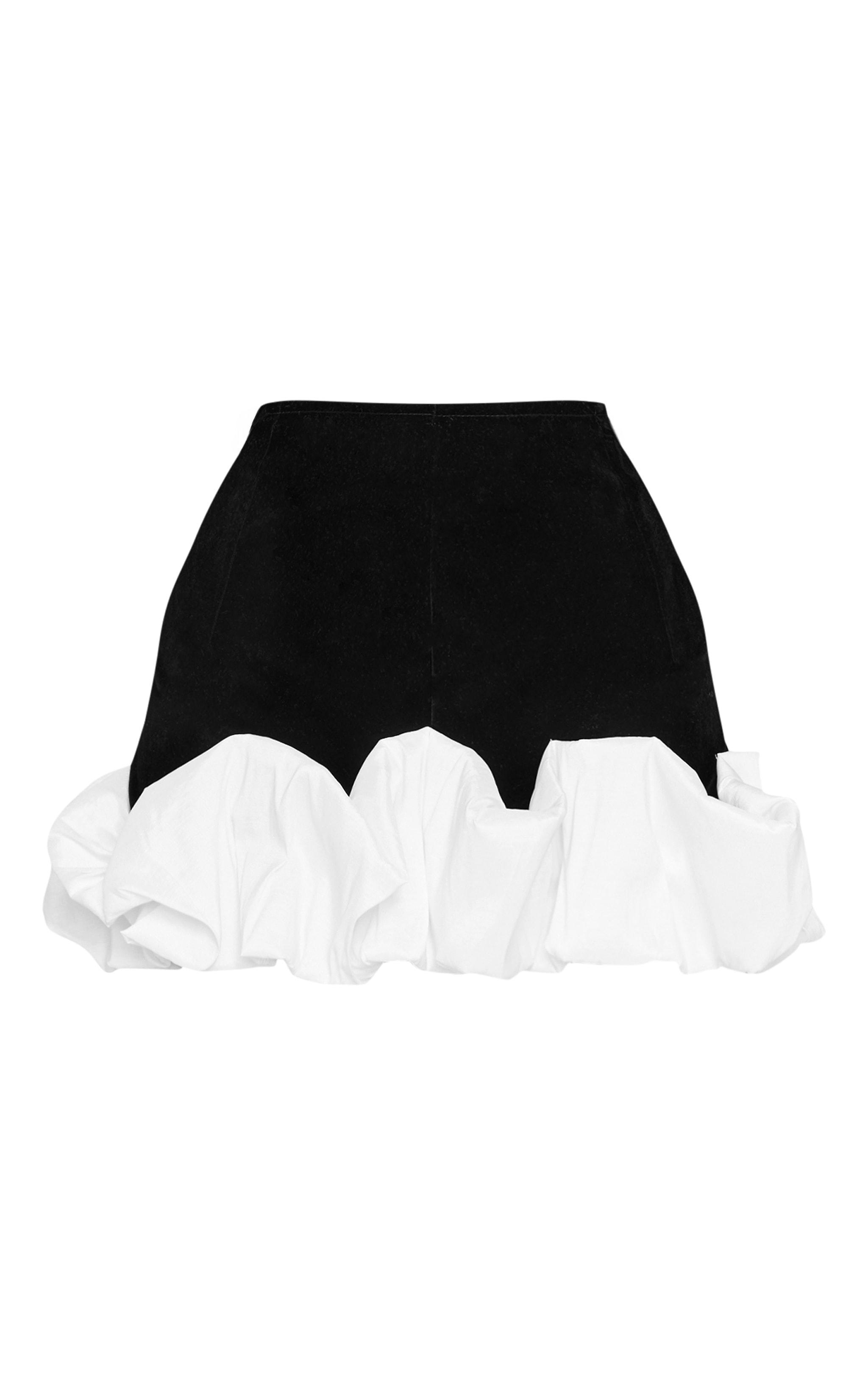 Petite Black Velvet Ruffle Detail Asymmetric Mini Skirt Product Image