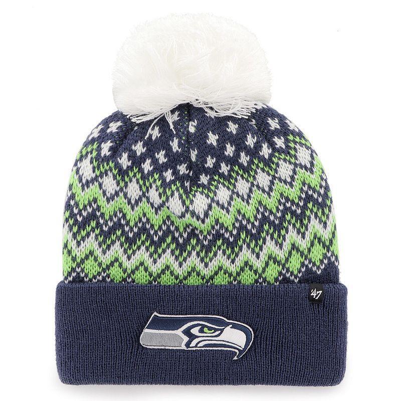 Womens 47 Seattle Seahawks Elsa Cuffed Pom Knit with Hat, Blue Product Image