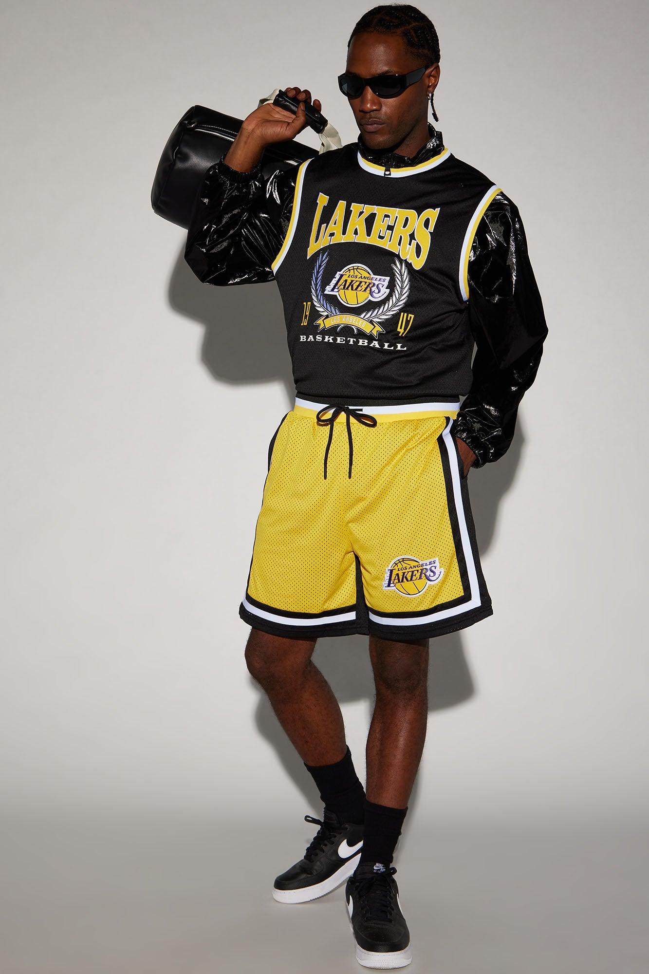 Lakers Behind The Back Mesh Shorts - Black/Yellow Product Image