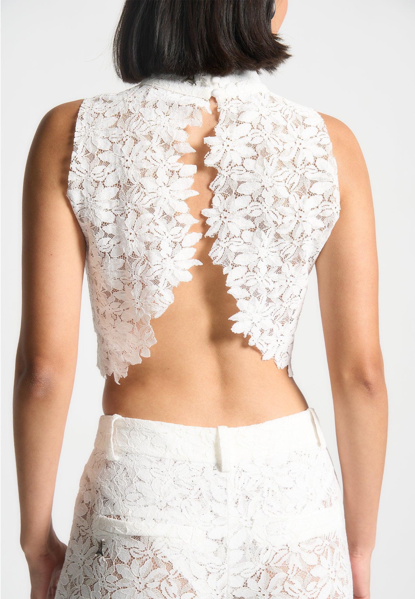 Lace Open Back Top - White Female Product Image