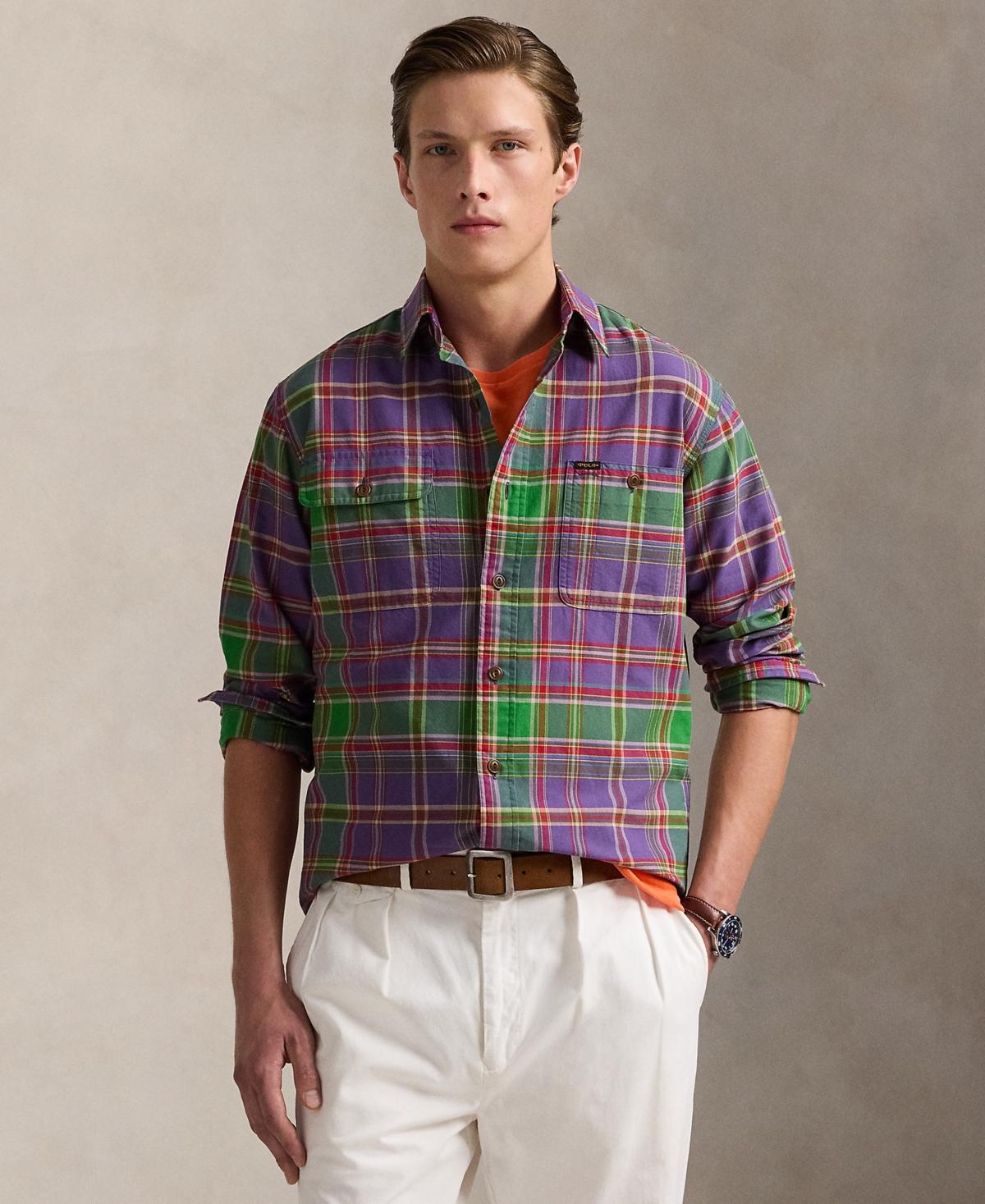 POLO RALPH LAUREN Men's Classic-fit Plaid Oxford Workshirt In Purple,green Product Image