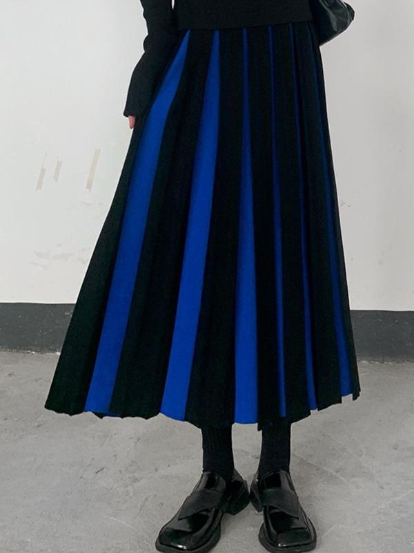 A-Line Loose Contrast Color Pleated Skirts Bottoms Product Image