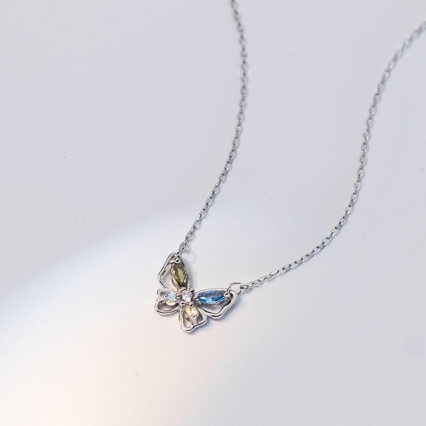 925 Sterling Silver Rhinestone Butterfly Necklace Product Image